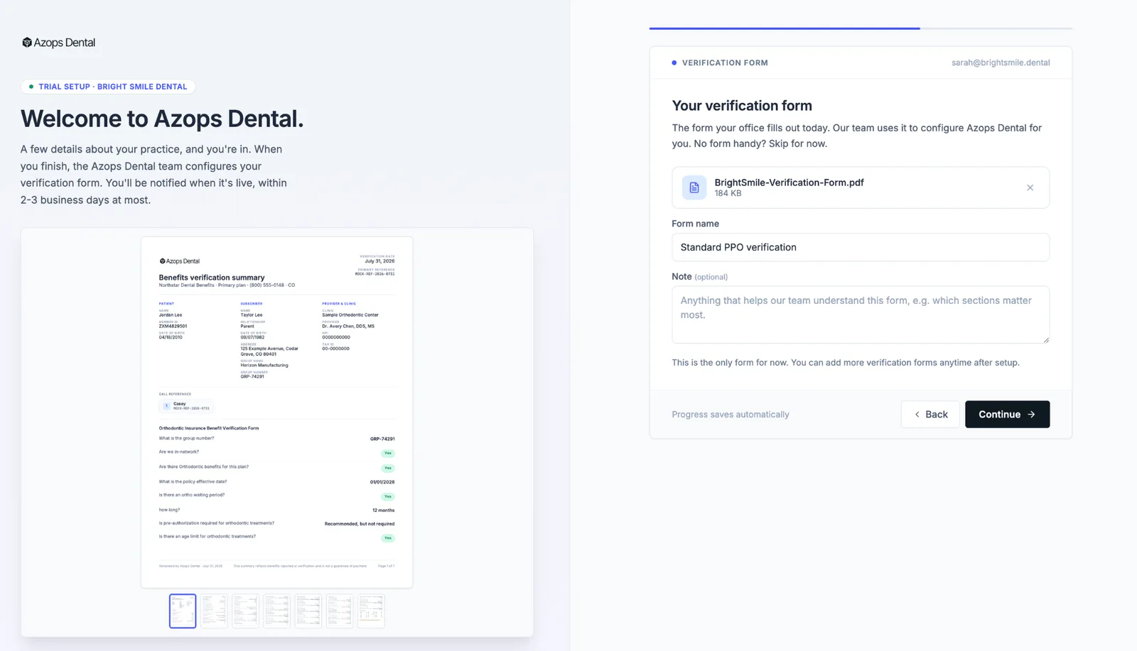 Setup form — verification form upload