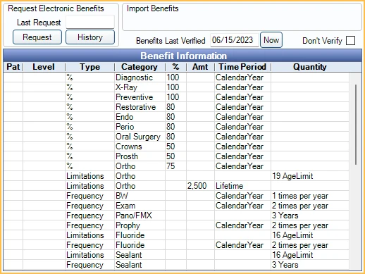 Open Dental Benefit Information grid in the Edit Insurance Plan window