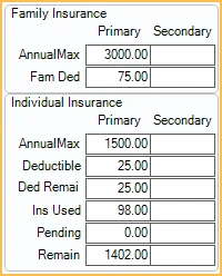 Open Dental Insurance Remaining grid with annual max, deductible and remaining benefits