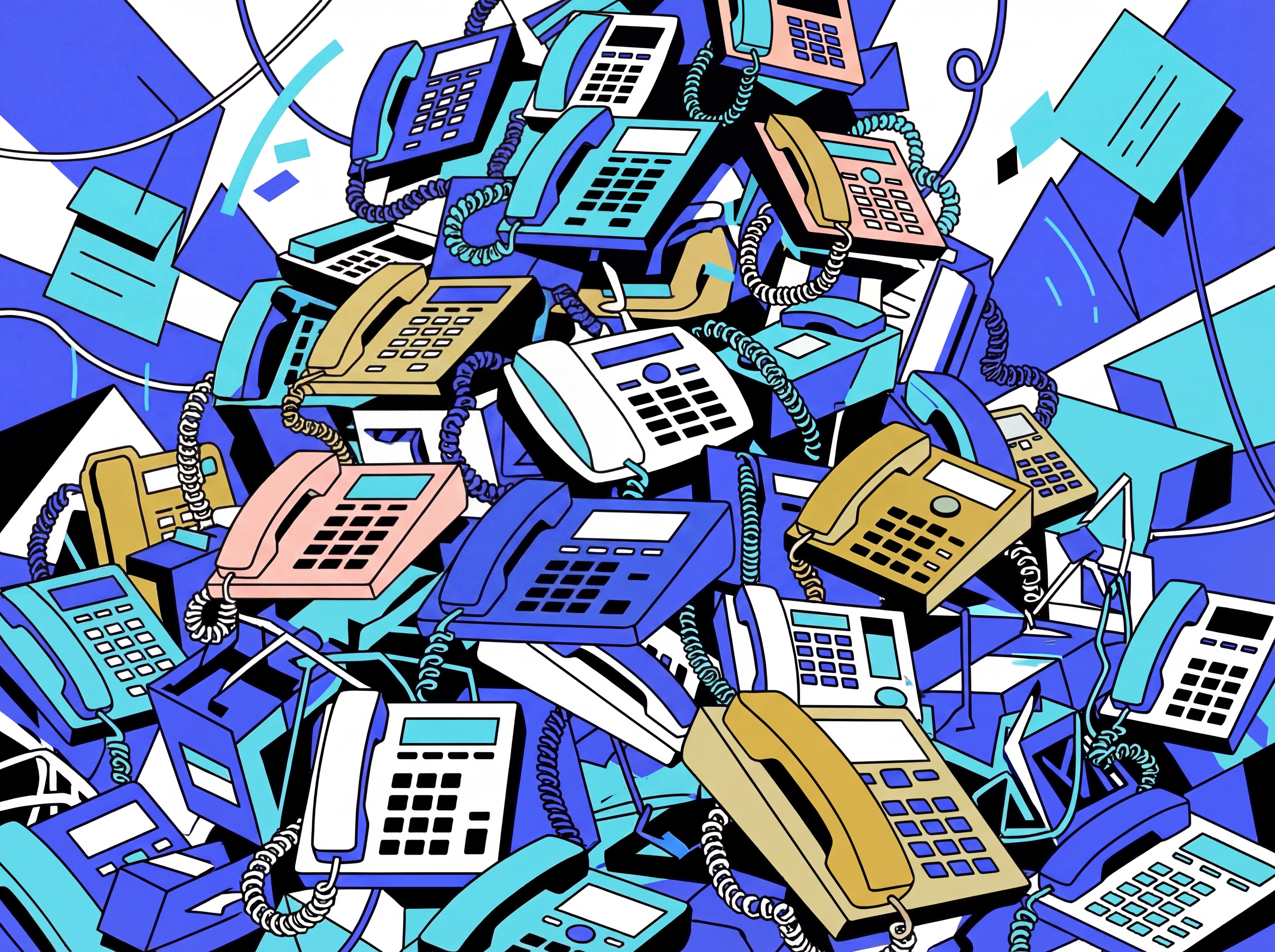Phones illustration showing multiple communication devices